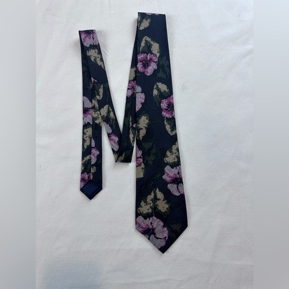 Richel Deluxe 100% Silk Floral Tie – Navy‎ Beige Pink, Handmade in Spain